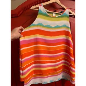 Zac & Rachel Size Large Bright Rainbow Colors Pleated Back Tank Top Swingy EUC